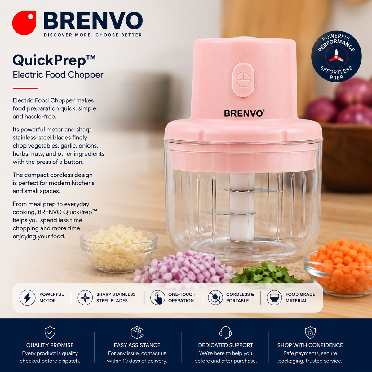 BRENVO QuickPrep™ Portable USB Rechargeable Food Chopper
