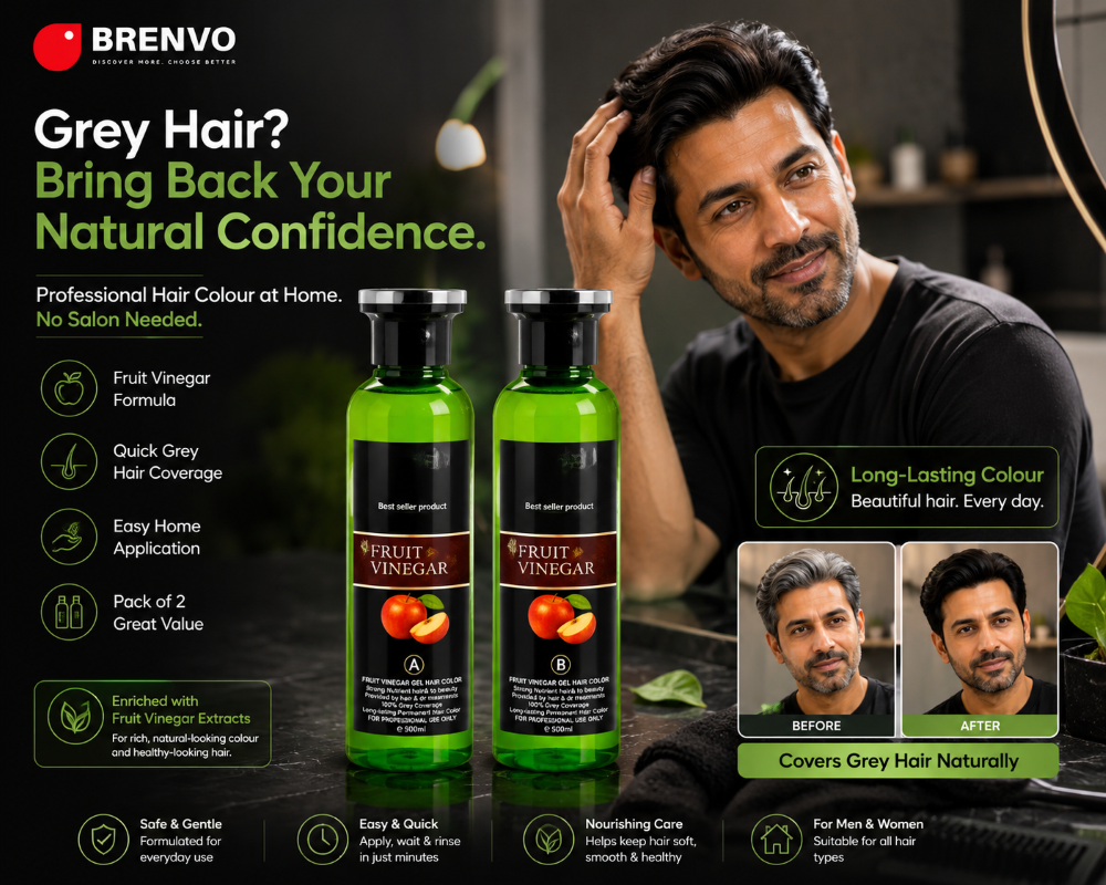 BRENVO® Fruit Vinegar Hair Colour Gel | Easy At-Home Hair Colour (Pack of 2)