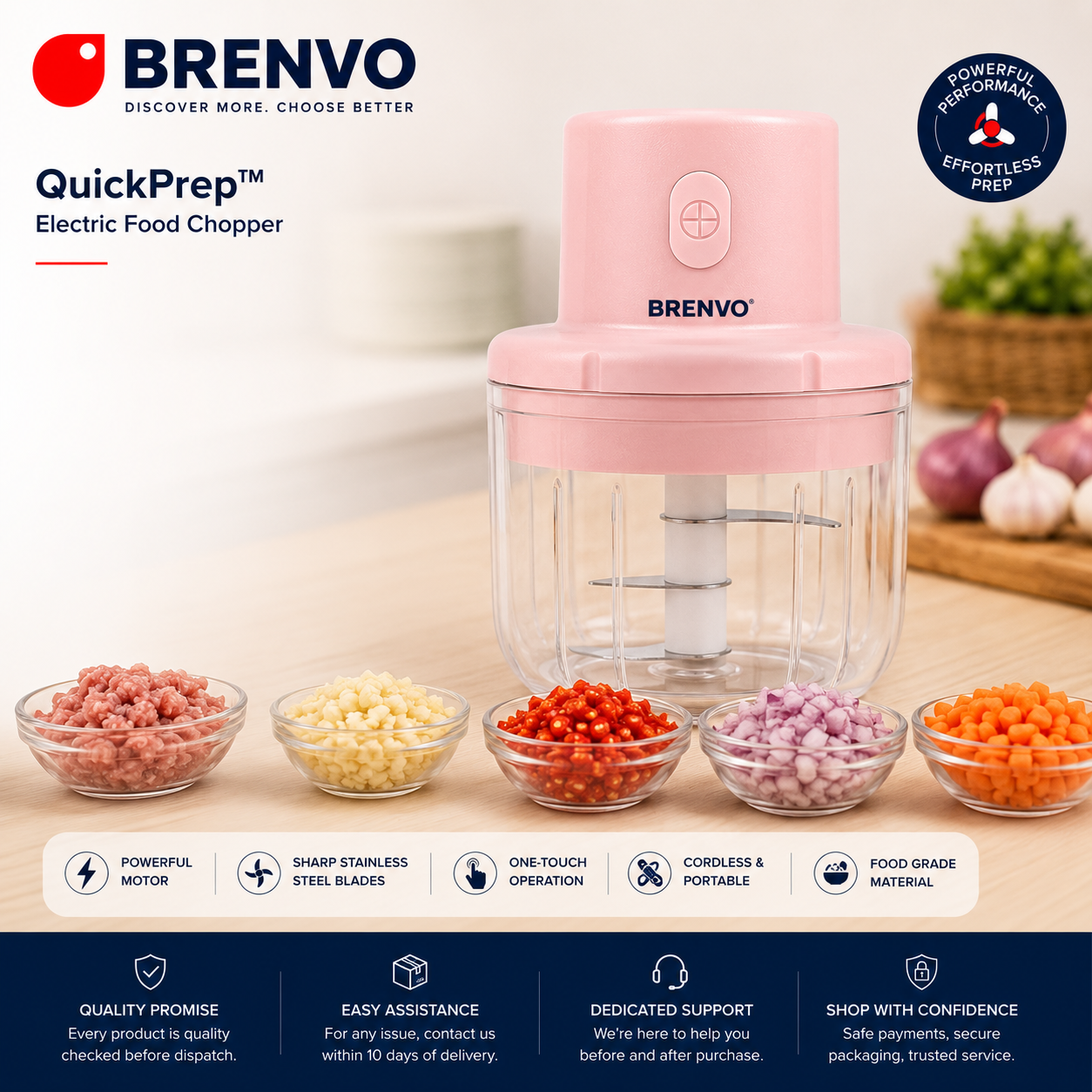 BRENVO QuickPrep™ Portable USB Rechargeable Food Chopper