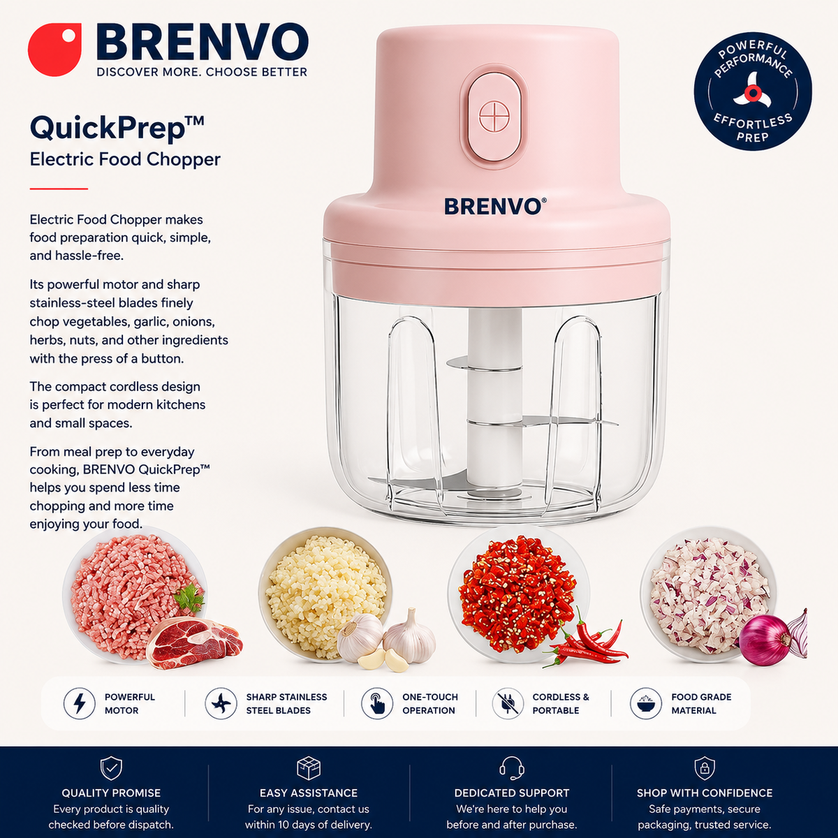 BRENVO QuickPrep™ Portable USB Rechargeable Food Chopper