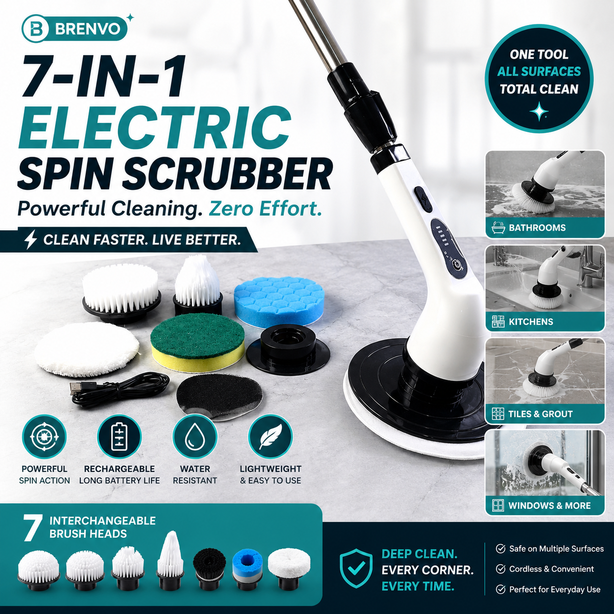 Electric Spin Scrubber – Rechargeable Cordless Cleaning Brush