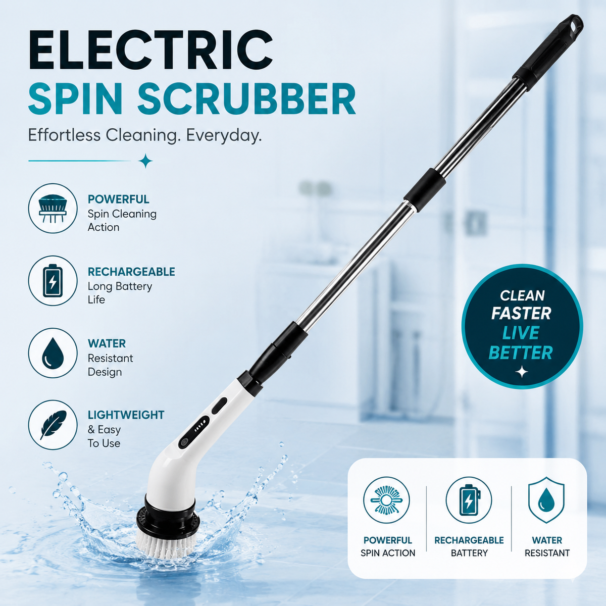 Electric Spin Scrubber – Rechargeable Cordless Cleaning Brush