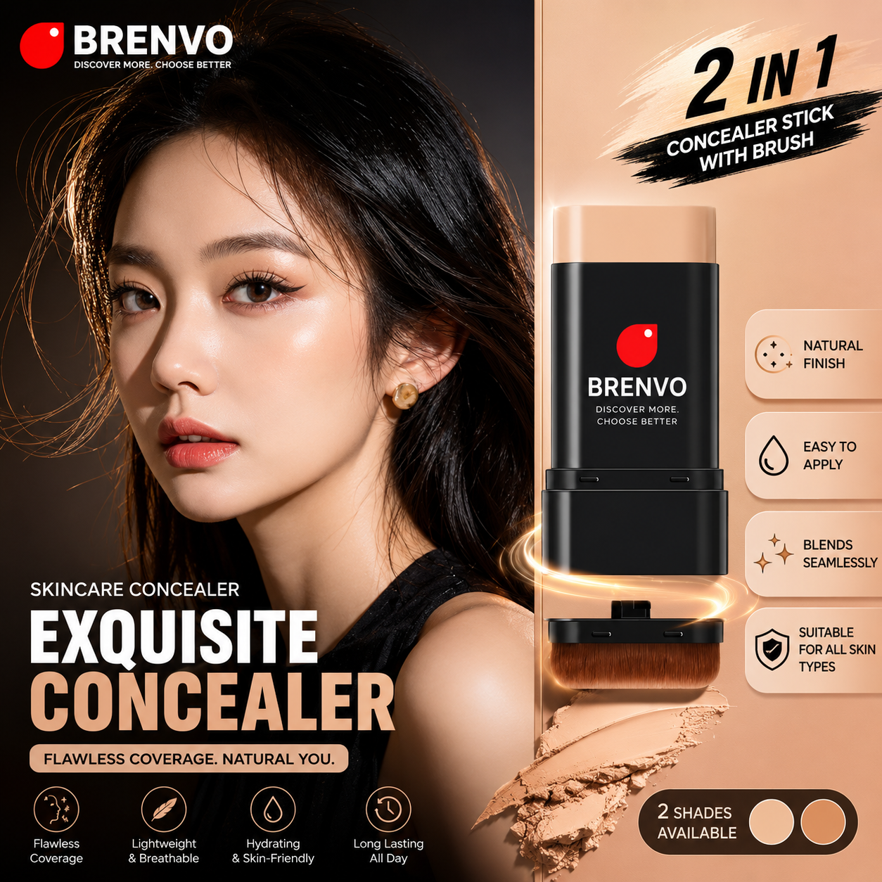 BRENVO Korean GlowStick™ 2-in-1 Glass Skin Foundation