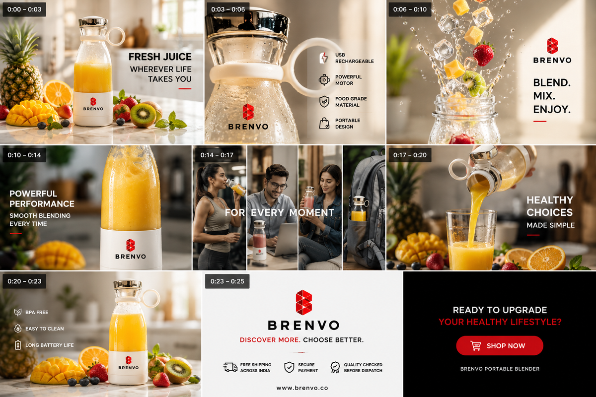 BRENVO® BlendGo Portable Mini Blender Bottle | USB Rechargeable Personal Juicer
