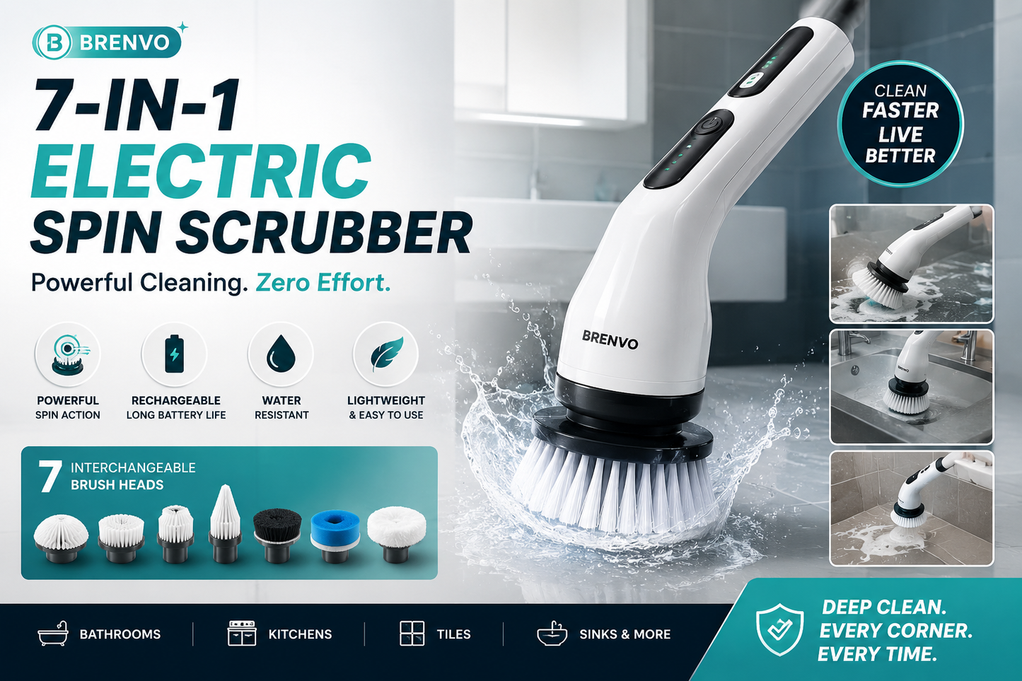 Electric Spin Scrubber – Rechargeable Cordless Cleaning Brush
