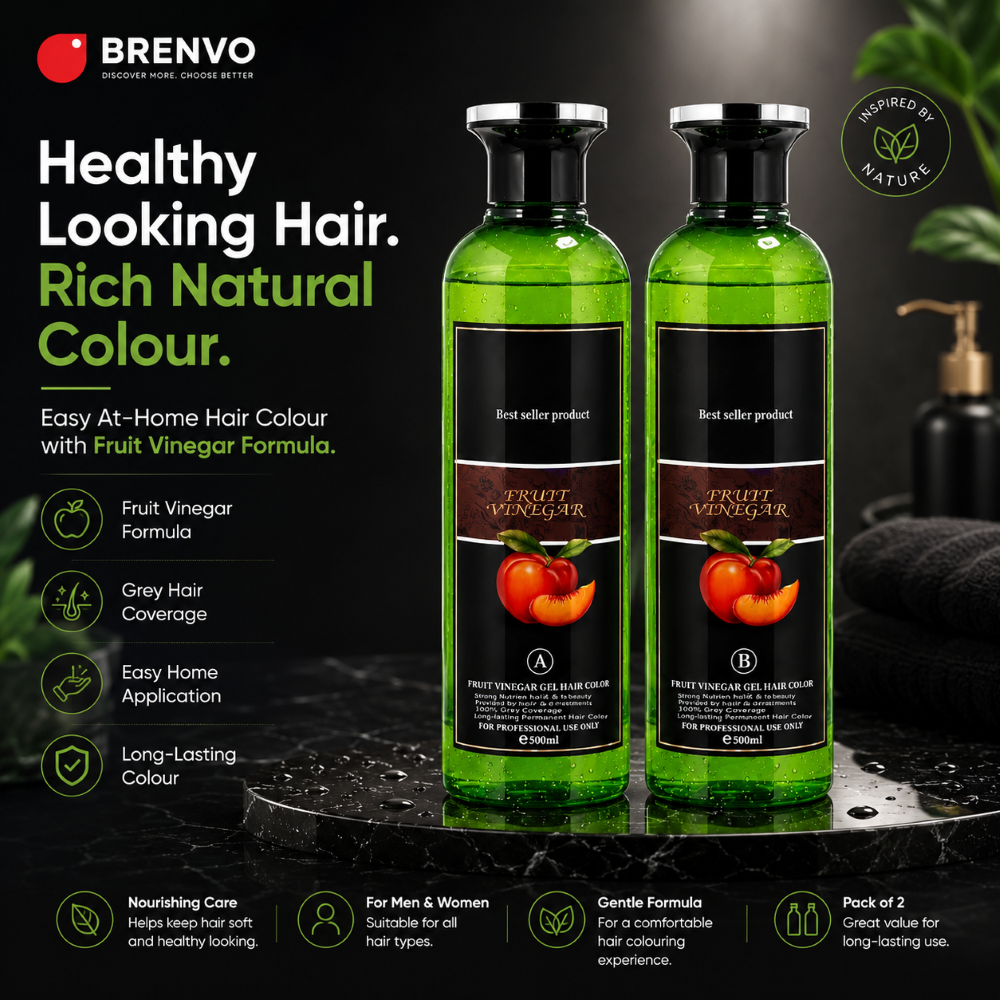 BRENVO® Fruit Vinegar Hair Colour Gel | Easy At-Home Hair Colour (Pack of 2)