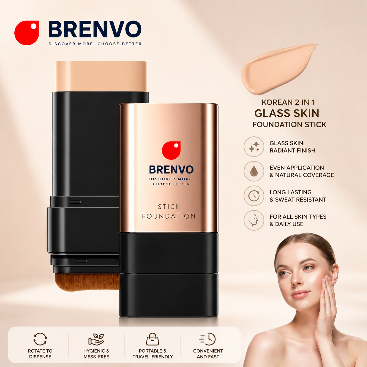 BRENVO Korean GlowStick™ 2-in-1 Glass Skin Foundation